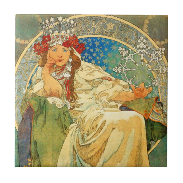 Alphonse Mucha Art Nouveau Princess Hyacinth Tile (Front)
