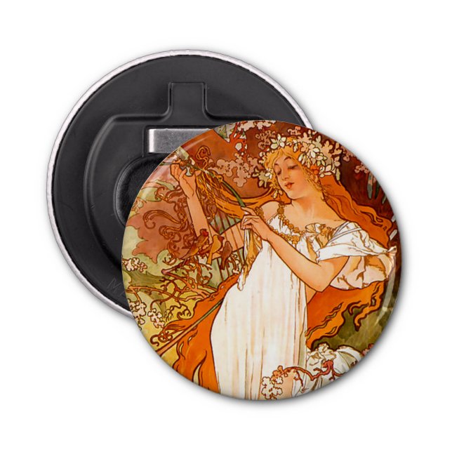 Alphonse Mucha Art Nouveau Spring Bottle Opener (Front)