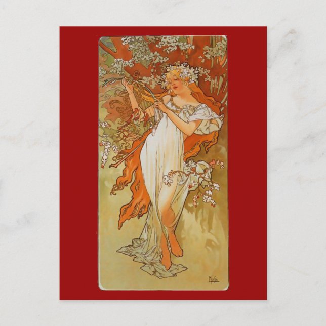 Alphonse Mucha - Art Nouveau - Spring Postcard (Front)