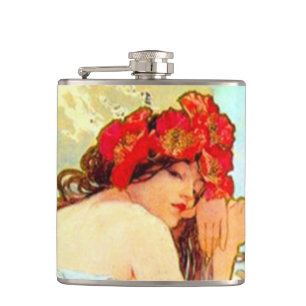 Alphonse Mucha Art Nouveau Summer Hip Flask