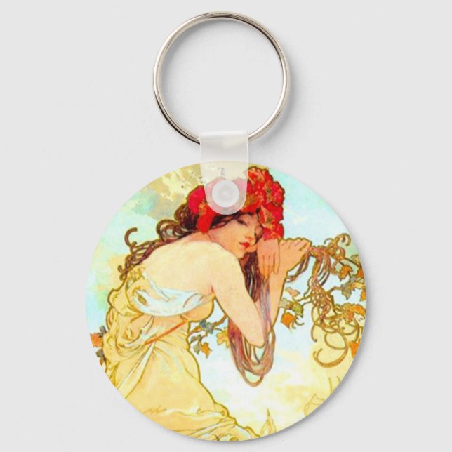 Alphonse Mucha Art Nouveau Summer Key Ring (Front)
