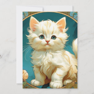 Alphonse Mucha Art Nouveau White Cat Invitation
