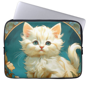 Alphonse Mucha Art Nouveau White Cat Laptop Sleeve