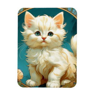 Alphonse Mucha Art Nouveau White Cat Magnet