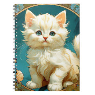 Alphonse Mucha Art Nouveau White Cat Notebook