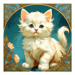 Alphonse Mucha Art Nouveau White Cat Photo Print