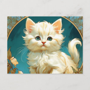 Alphonse Mucha Art Nouveau White Cat Postcard