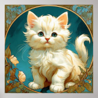 Alphonse Mucha Art Nouveau White Cat
