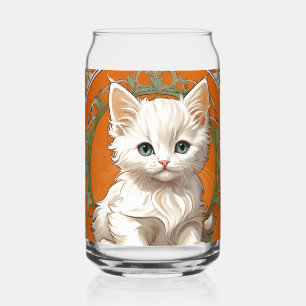Alphonse Mucha Art Nouveau White Kitten Can Glass