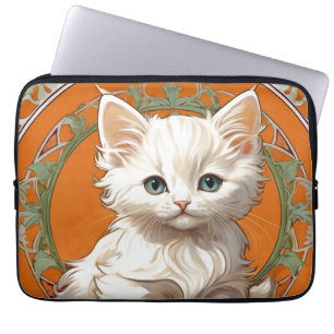 Alphonse Mucha Art Nouveau White Kitten Laptop Sleeve