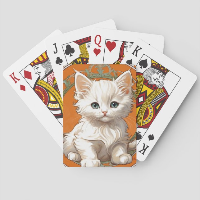 Alphonse Mucha Art Nouveau White Kitten Playing Cards (Back)