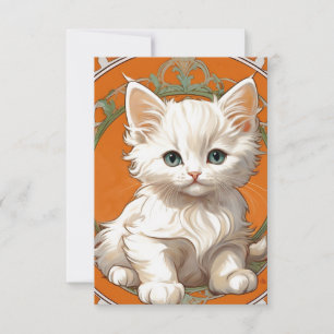 Alphonse Mucha Art Nouveau White Kitten RSVP Card