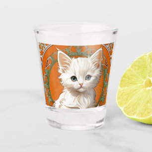 Alphonse Mucha Art Nouveau White Kitten Shot Glass