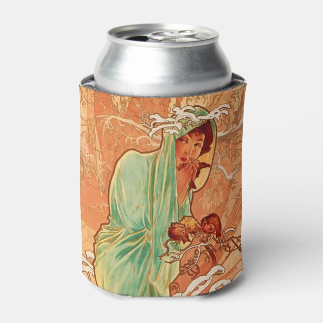 Alphonse Mucha Art Nouveau Winter Can Cooler (Can Front)