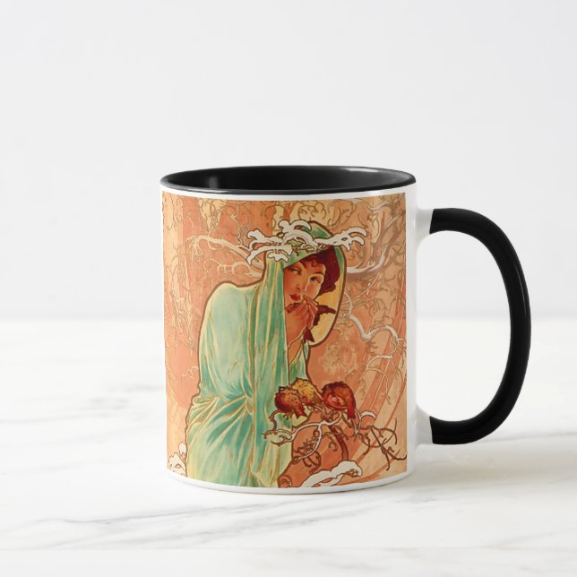 Alphonse Mucha Art Nouveau Winter Mug (Right)