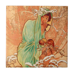 Alphonse Mucha Art Nouveau Winter Tile