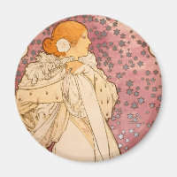 Alphonse Mucha Art Nouveau woman pink art print