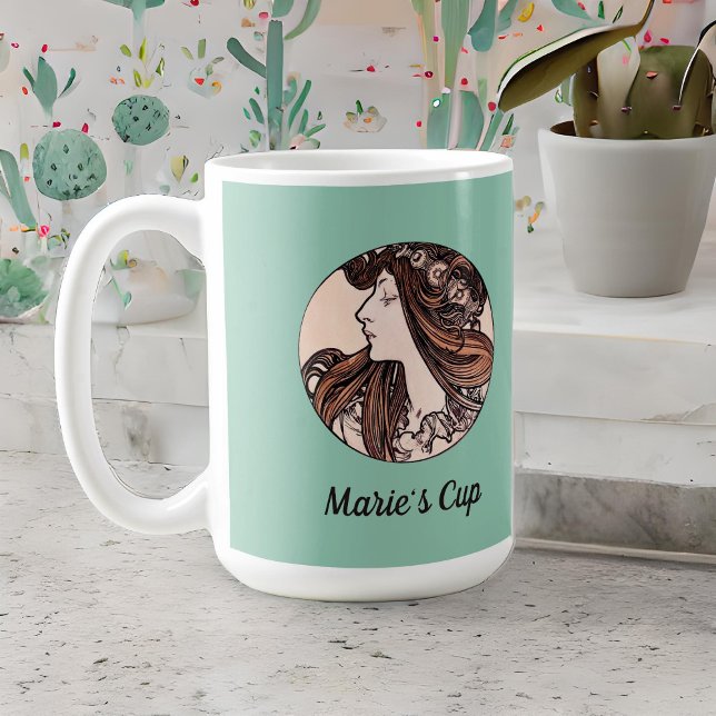 Alphonse Mucha Art Nouveau Woman With Flowers Coffee Mug (Creator Uploaded)
