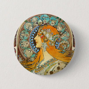 Alphonse Mucha Art Nouveau Zodiac 6 Cm Round Badge
