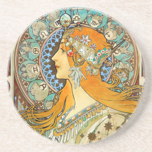 Alphonse Mucha Art Nouveau Zodiac Coaster