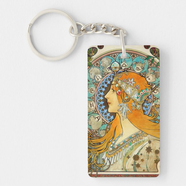 Alphonse Mucha Art Nouveau Zodiac Key Ring (Front)