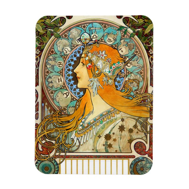 Alphonse Mucha Art Nouveau Zodiac Magnet (Vertical)