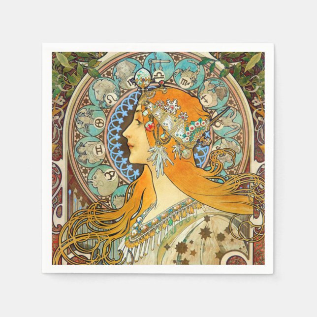 Alphonse Mucha Art Nouveau Zodiac Napkin (Front)