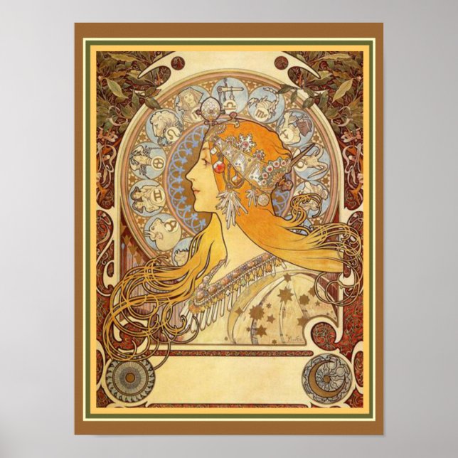 Alphonse Mucha Art Nouveau Zodiac Print 12 x 16 (Front)