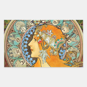 Alphonse Mucha Art Nouveau Zodiac Rectangular Sticker