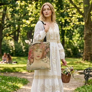 Alphonse Mucha artistic floral girl vintage bag 