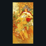 Alphonse Mucha Autumn Poster<br><div class="desc">Alphonse Mucha Autumn poster. Oil on canvas from 1896. Czech artist Alphonse Mucha frequently did allegorical work depicting seasons. This particular version of Autumn is from a series painted in 1896 and feautures a beautiful young woman with dark red hair adorned with white chrysanthemums. She wears a thin blue dress...</div>