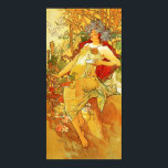 Alphonse Mucha Autumn Poster<br><div class="desc">Alphonse Mucha Autumn poster. Oil on canvas from 1896. Czech artist Alphonse Mucha frequently did allegorical work depicting seasons. This particular version of Autumn is from a series painted in 1896 and feautures a beautiful young woman with dark red hair adorned with white chrysanthemums. She wears a thin blue dress...</div>