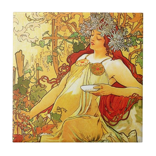 Alphonse Mucha Autumn Tile (Front)