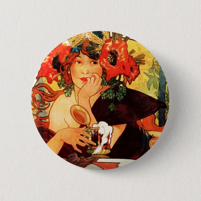 Alphonse Mucha Beer of the Muse Button (Front)