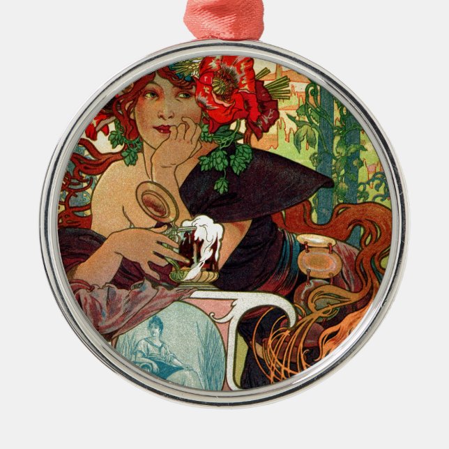 Alphonse Mucha Bieres De La Meuse Metal Tree Decoration (Front)