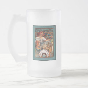 Alphonse Mucha Biscuits Lefevre-Utile Speckled Frm Frosted Glass Beer Mug