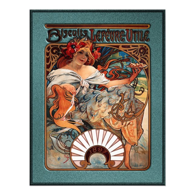 Alphonse Mucha Biscuits Lefevre-Utile Speckled Frm Photo Print (Front)