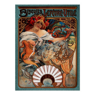 Alphonse Mucha Biscuits Lefevre-Utile Speckled Frm Poster