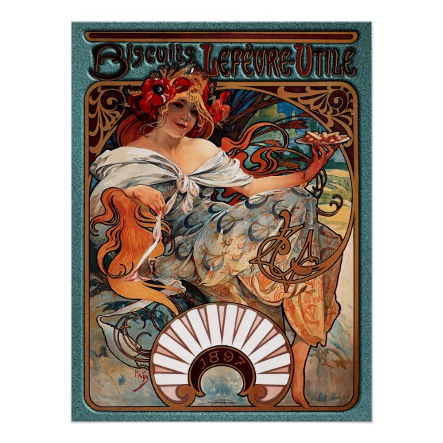 Alphonse Mucha Biscuits Lefevre-Utile Speckled Frm Poster (Front)