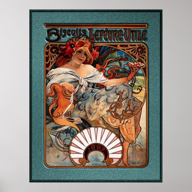 Alphonse Mucha Biscuits Lefevre-Utile Speckled Frm Poster (Front)