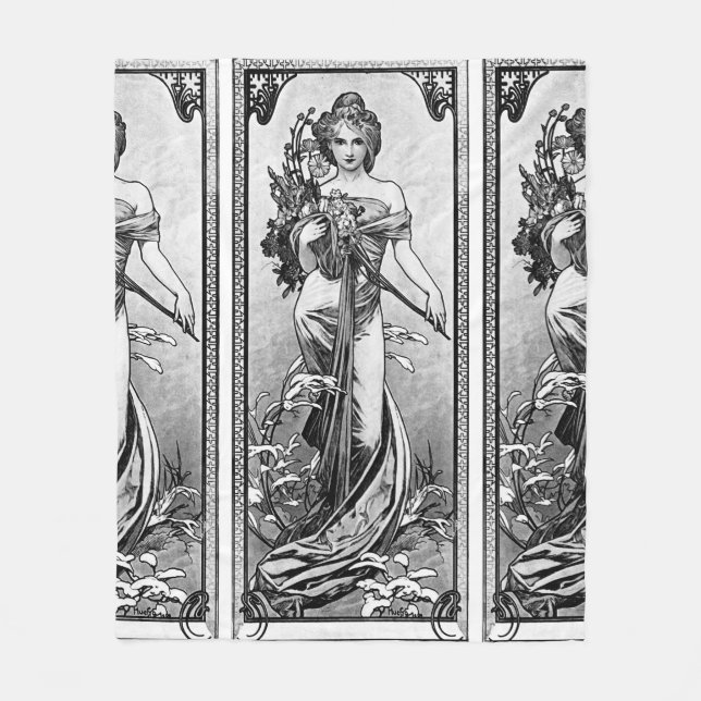 Alphonse Mucha Broken Blossoms Fleece Blanket (Front)