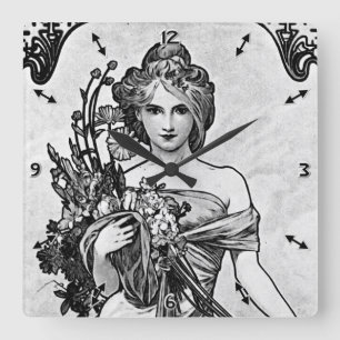 Alphonse Mucha Broken Blossoms Square Wall Clock