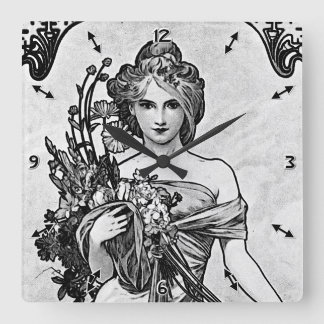 Alphonse Mucha Broken Blossoms Square Wall Clock (Front)