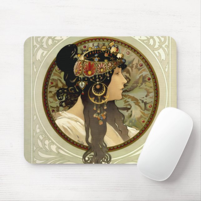 Alphonse Mucha - Byzantine Heads Brunette Mouse Pad (With Mouse)
