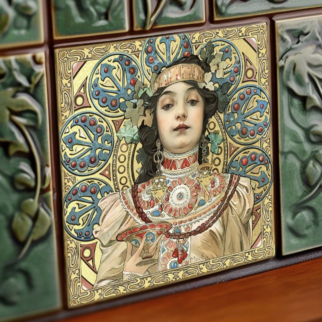 Alphonse Mucha Champagne Art Nouveau Vintage Tile (Creator Uploaded)
