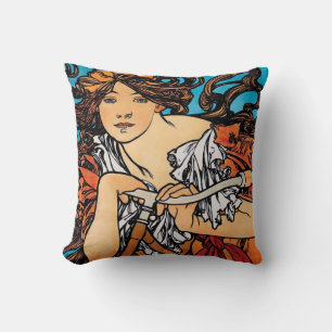 Alphonse Mucha - Cycles Perfecta Retro Art Nouveau Cushion