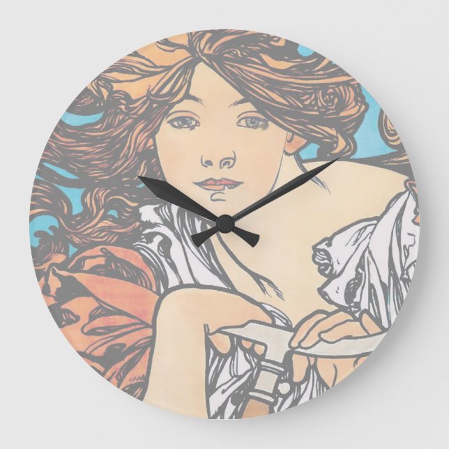 Alphonse Mucha - Cycles Perfecta Retro Art Nouveau Large Clock (Front)