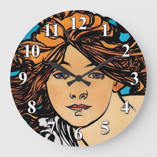 Alphonse Mucha - Cycles Perfecta Retro Art Nouveau Large Clock (Front)