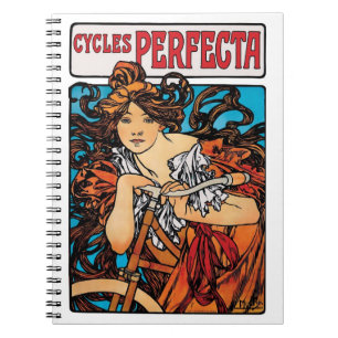 Alphonse Mucha - Cycles Perfecta Retro Art Nouveau Spiral Notebook