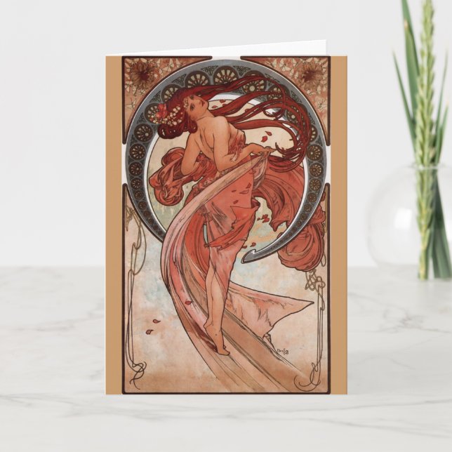 Alphonse Mucha, "Dance" Art Nouveau Greeting Card (Front)